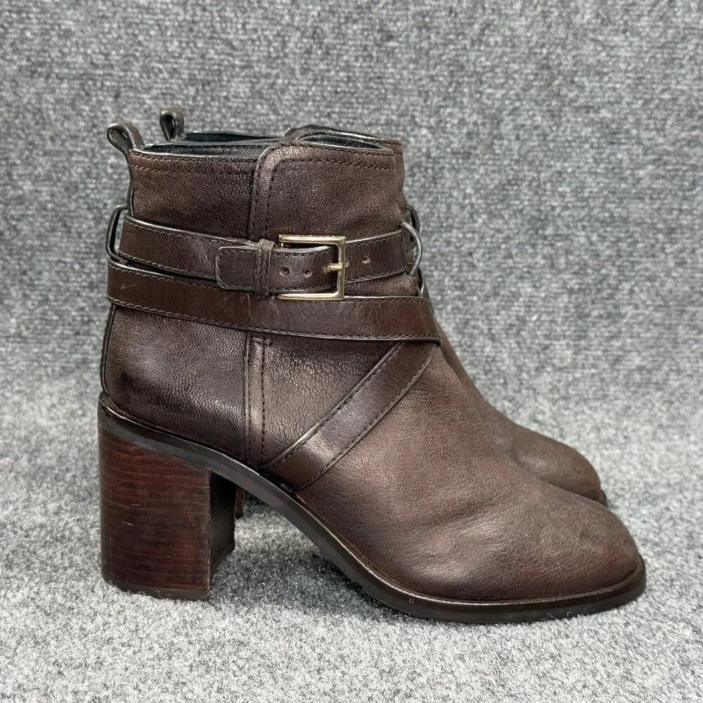 Tory Burch Hastings‎ Ankle Boots Women's Size 9 Brown Leather Cross Strap Heeled